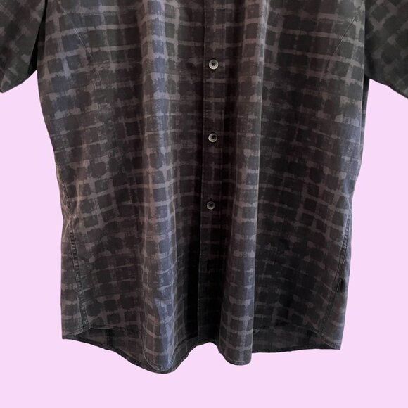 Calvin Klein Shirt Mens L Slim Fit Black Purple Plaid Button Down Short Sleeve - Picture 6 of 9